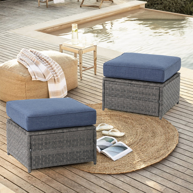 Latitude Run® Yoleth Wicker Outdoor Ottoman with Sunbrella® Cushion ...